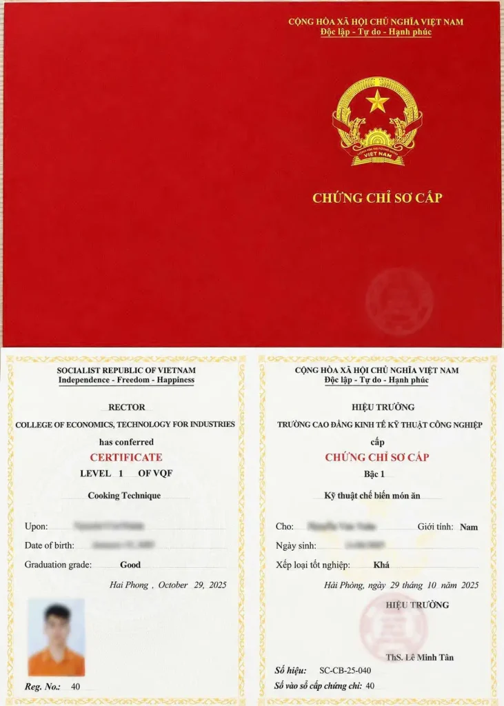 Chứng chỉ Khóa học nấu ăn